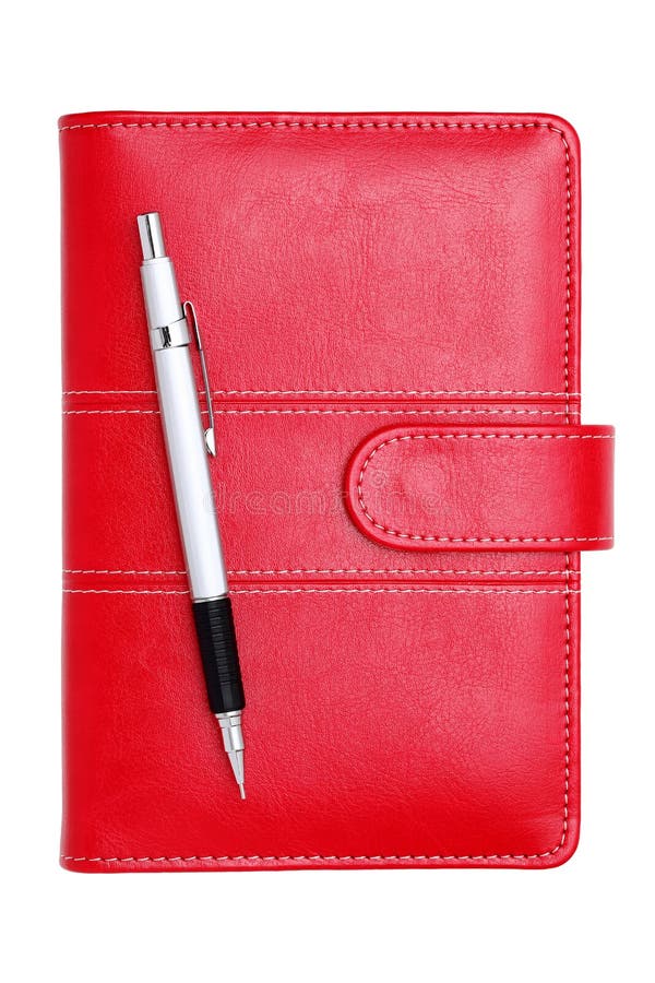 Red leather notebook stock photos