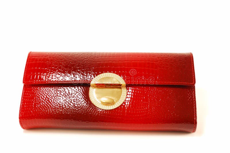 Red leather purse isolated on a white background