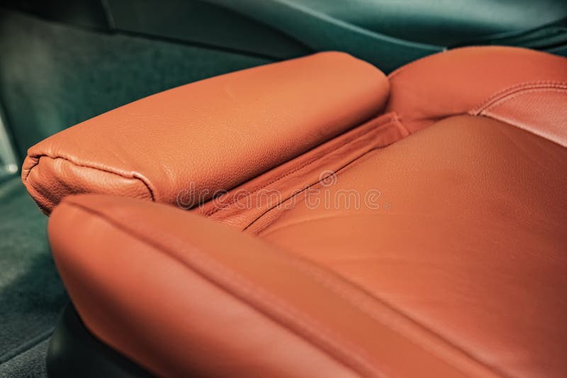 Red leather seat stitching stock photo. Image of gearlever 261260368