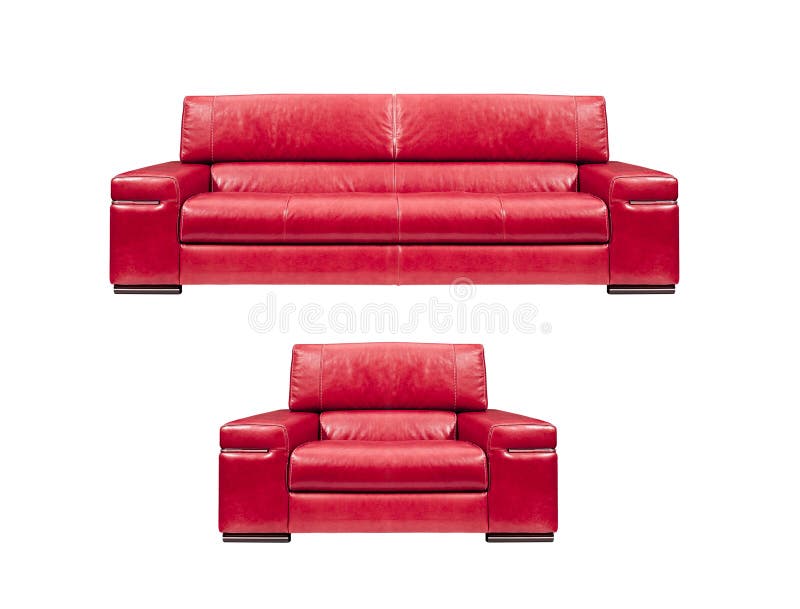 Red Leather Sofa with Armchair Stock Image Image of elegance