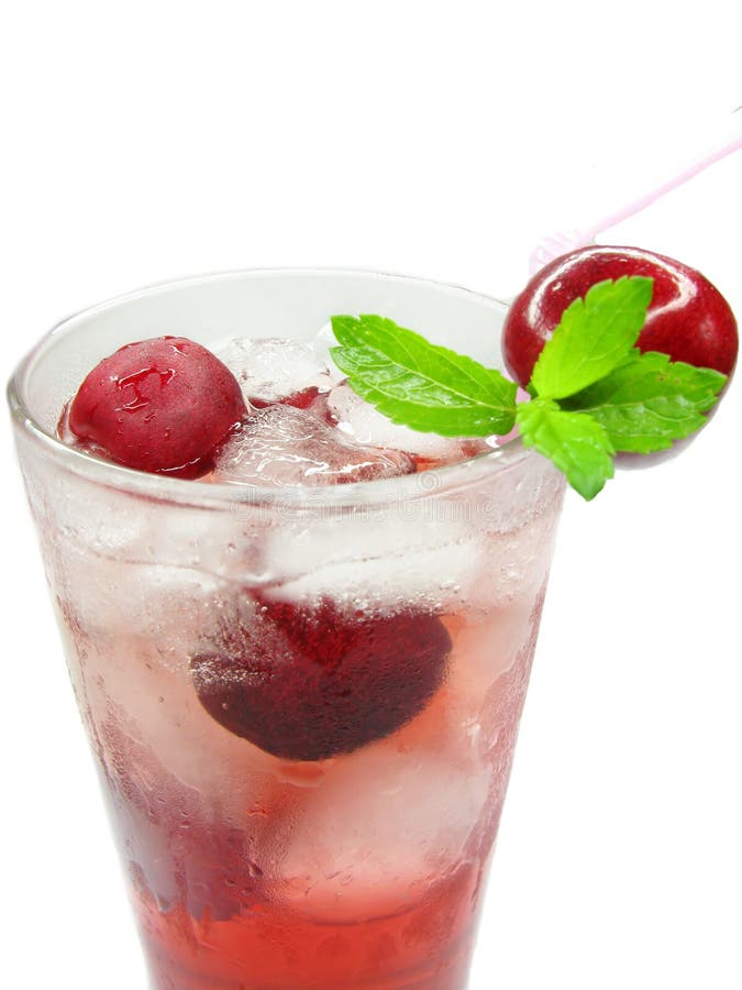 Red lemonade drink with cherry and ice stock photography