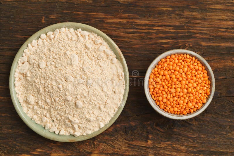 Red Lentils and Lentil Flour Stock Photo Image of wooden, overhead