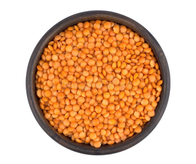 Red Lentils in Plate Isolated on White Background Stock Photo - Image ...