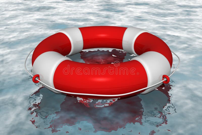 Red life buoy in the water