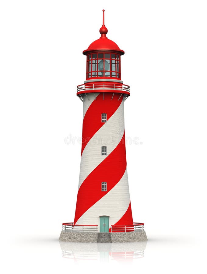 Red lighthouse on white