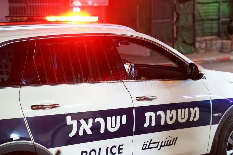 Red lights on top of Israeli police car