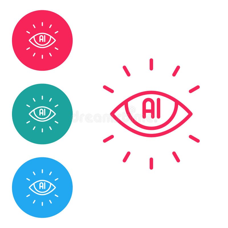 Red line Artificial intelligence AI icon isolated on white background. Machine learning, cloud computing, automated vector illustration