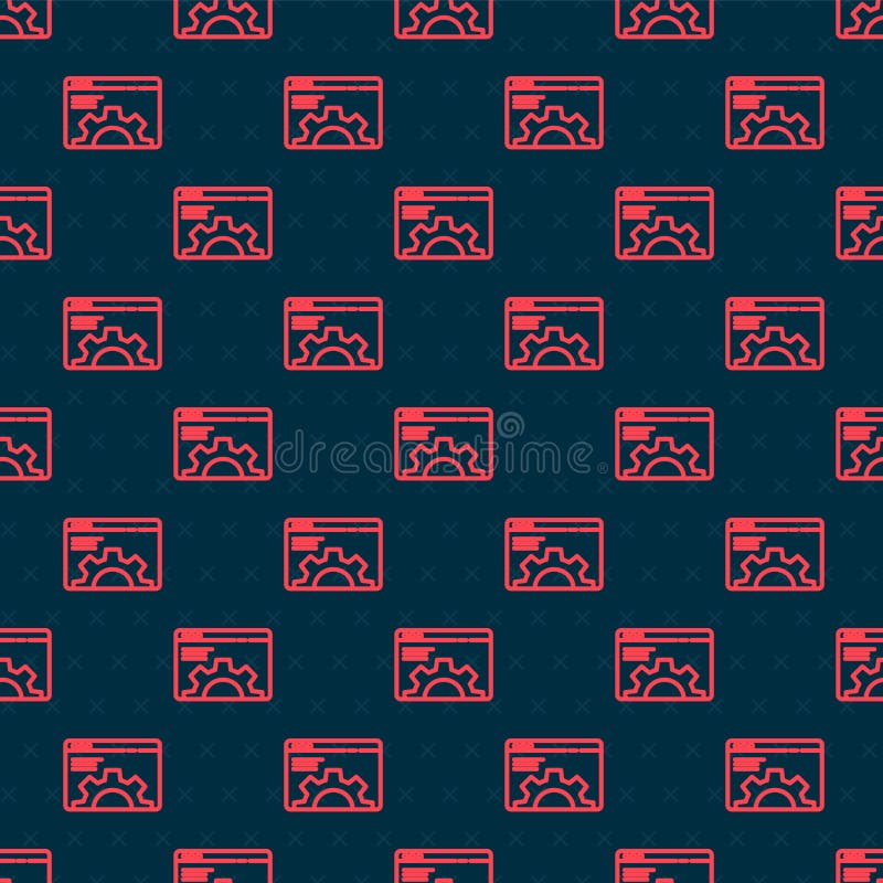 Red line Browser setting icon isolated seamless pattern on black background. Adjusting, service, maintenance, repair stock illustration