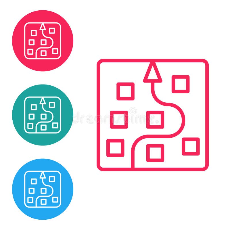 Red line Neural network icon isolated on white background. Artificial intelligence AI. Set icons in circle buttons vector illustration