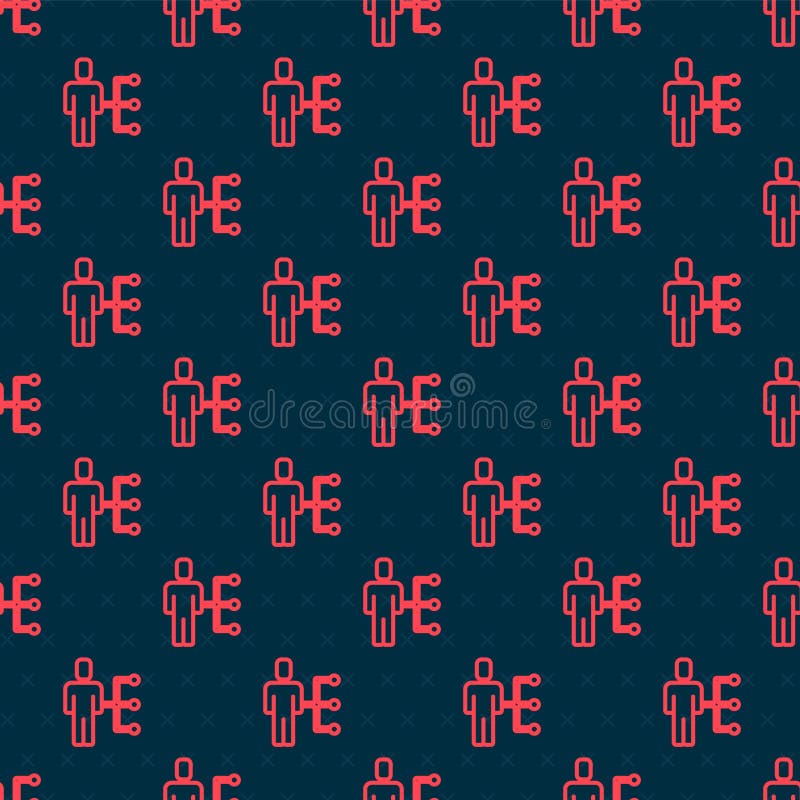 Red line User of man in business suit icon isolated seamless pattern on black background. Business avatar symbol user vector illustration