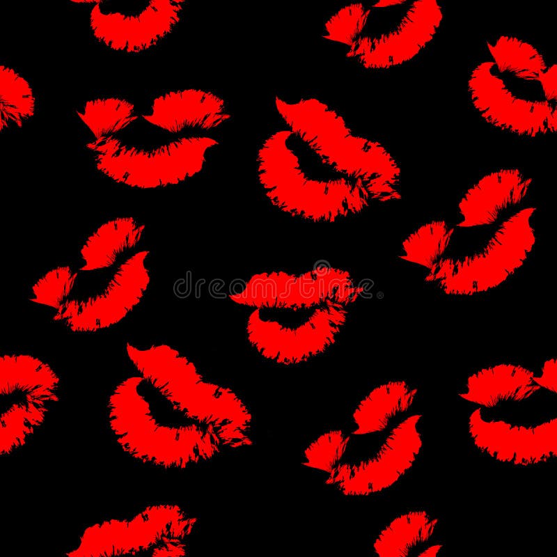 Red Lip on Black Background. Lips Print Seamless Pattern Stock Vector