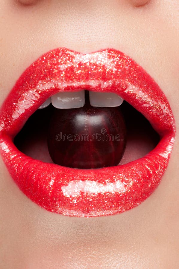 Red lips with berries stock photo. Image of brown, magazine 59347856