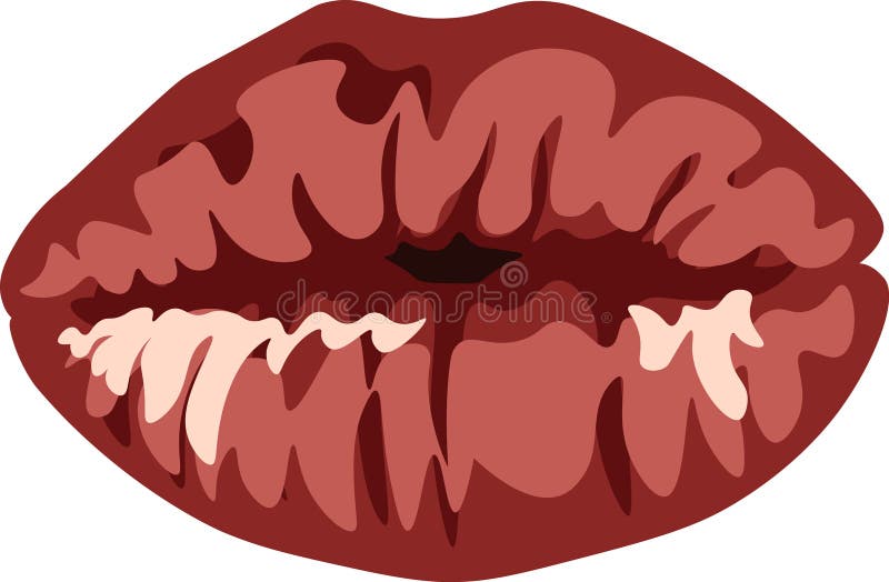 Red Lips Biting Retro Icon Isolated on White Background. Vector