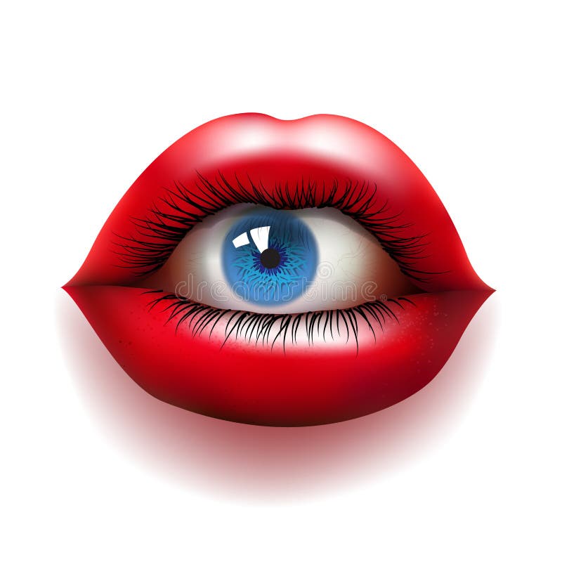 Red lips with eye stock vector. Illustration of surreal 43421486