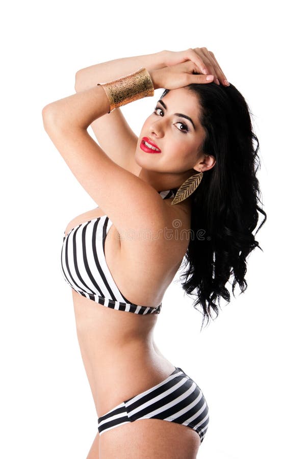 Red lips and sailor bikini stock image