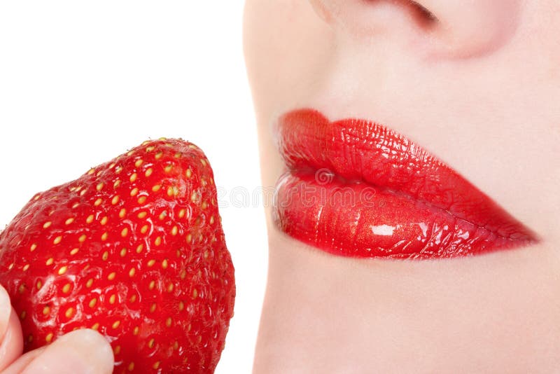 Red lips with strawberry stock image Red lips with strawberry stock image