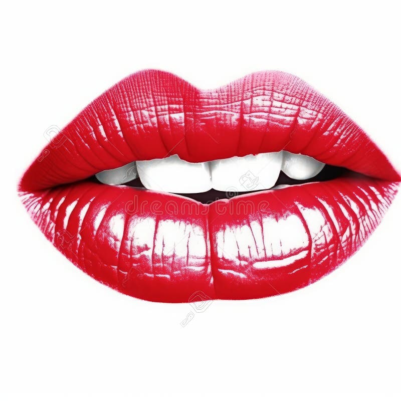 Red Lips on White Background Generative AI Stock Illustration