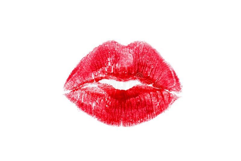 Red Lipstick Mark Beautiful Big Lips Kiss Isolated. Stock Photo - Image ...