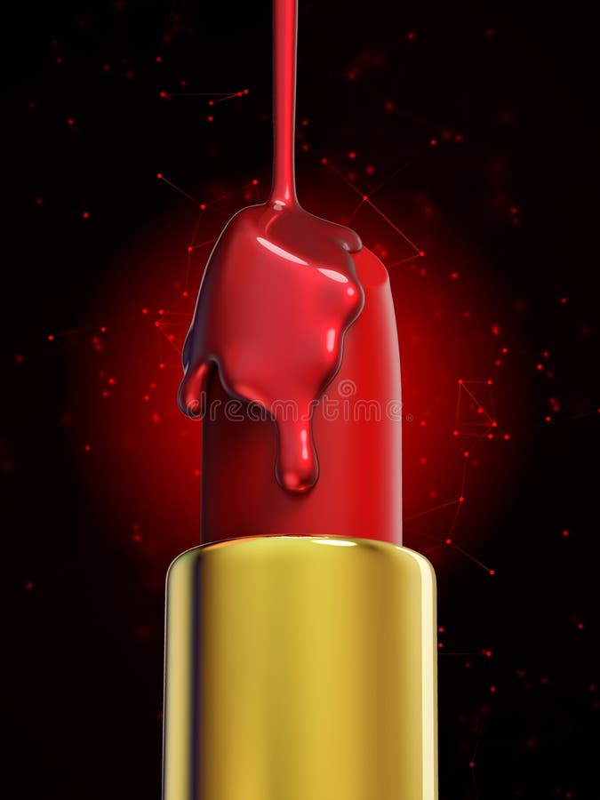 Red Lipstick and Nail Polish on Red and Black Background Stock