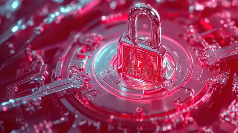 Red lock on red background, visual representation of data security, access control, and digital protection in modern world vector illustration