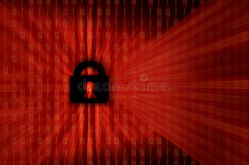 Red lock on binary numbers and digital screen stock illustration