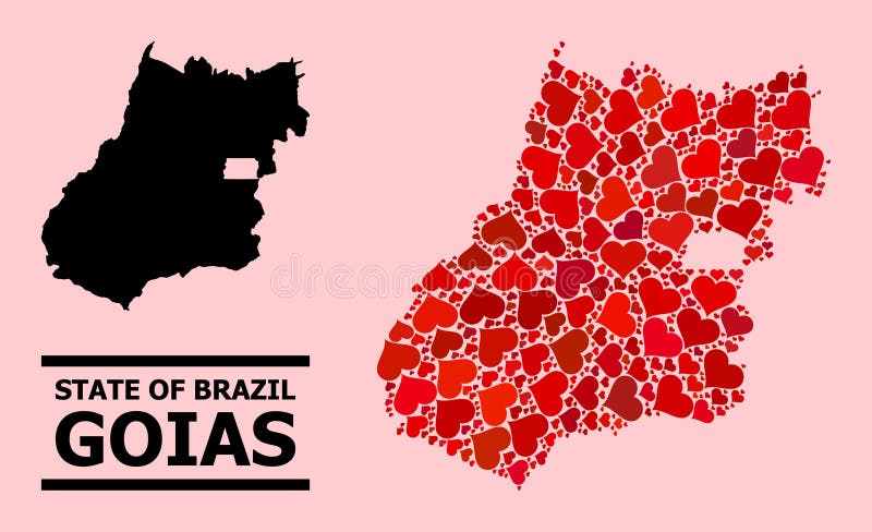 Red Lovely Collage Map of Goias State vector illustration