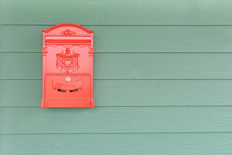 Red Mailbox with Green Wood Stock Image Image of post, space 43954349