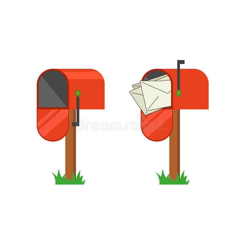 Red mailbox with and without letters royalty free illustration