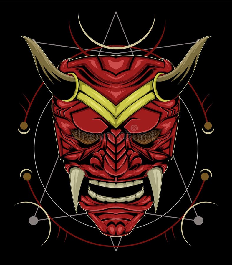 Red Oni Mask, Face Head of Red Japanese Demon Mask Illustration - Illustration of japan, culture: 164890031