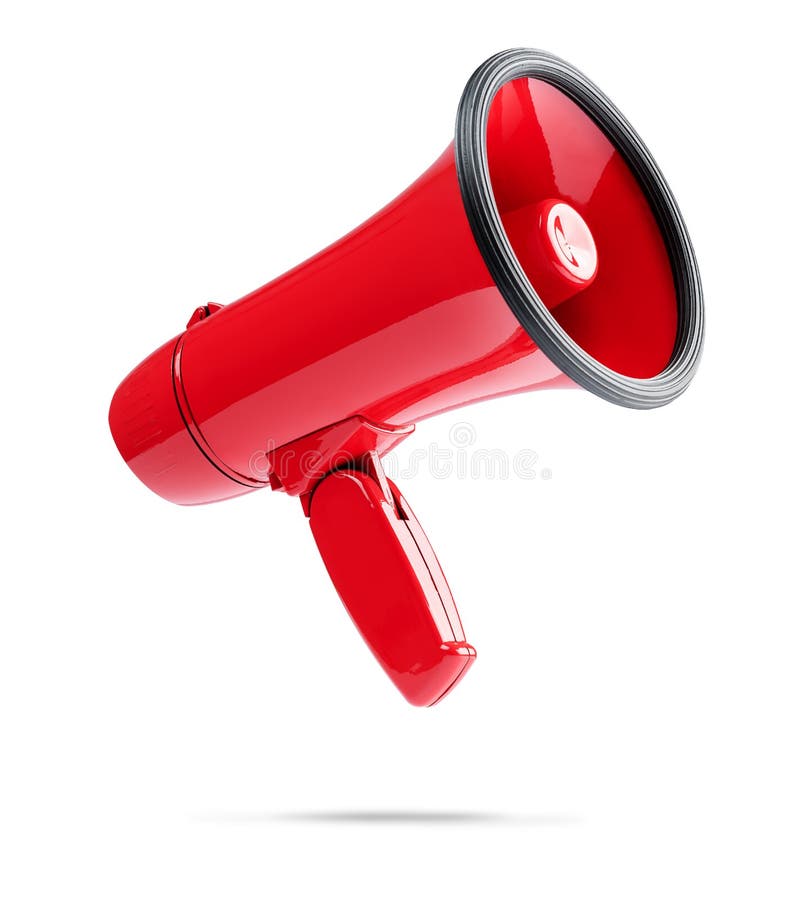 Red megaphone isolated on white background. File contains a path to isolation.