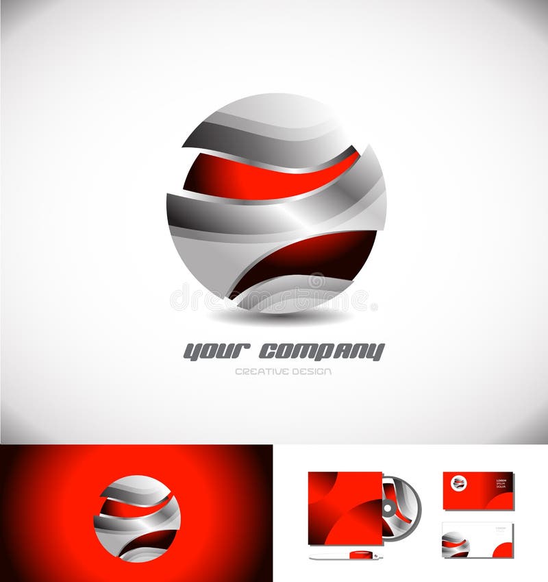 Red metallic 3d sphere logo icon design