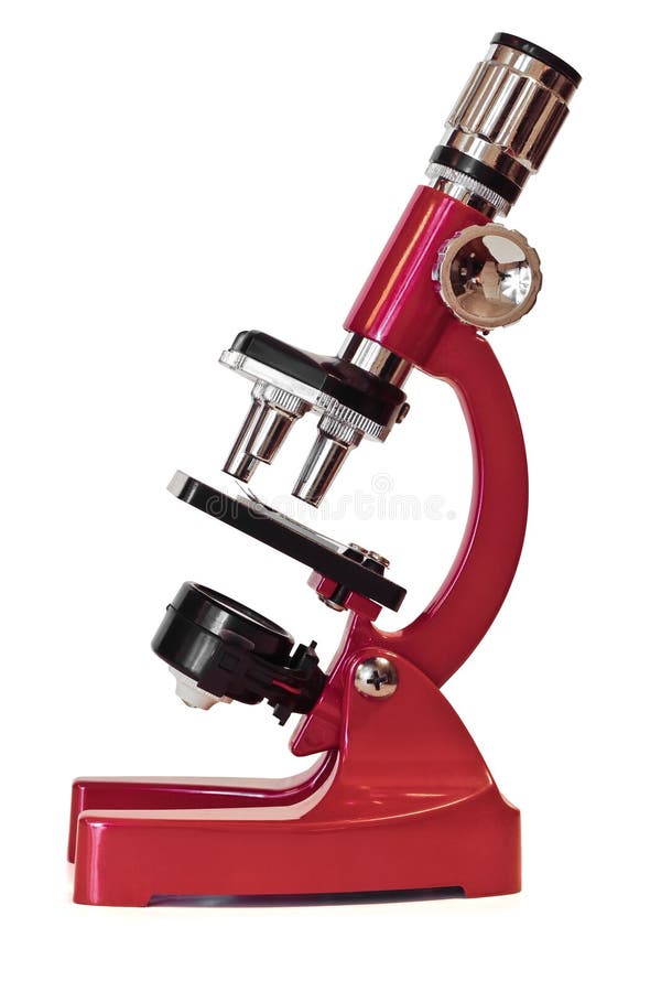 Profil záběr červené mikroskop na bílém pozadí.