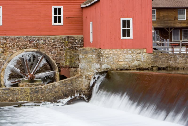 The Red Mill with Waterfalls