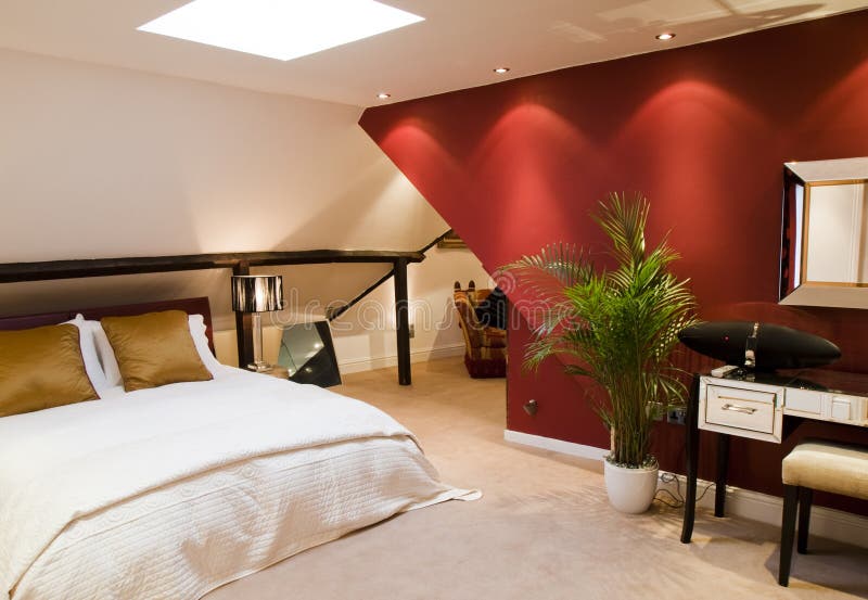 Red Modern Bedroom Stock Image - Image: 12646871
