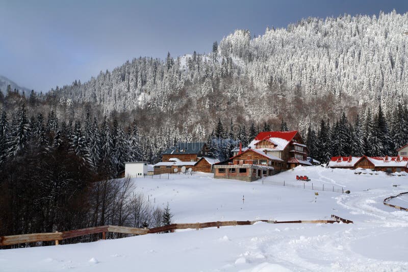 Red mountain cabin royalty free stock images