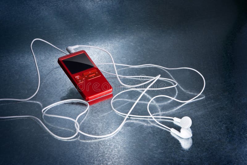 Red mp3 player on silver background