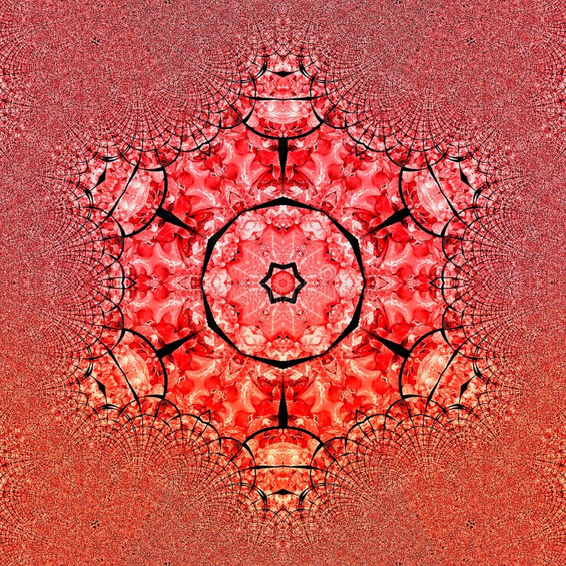 Red and Multiple Colored Floral Illustration, Mirror Effect Applied