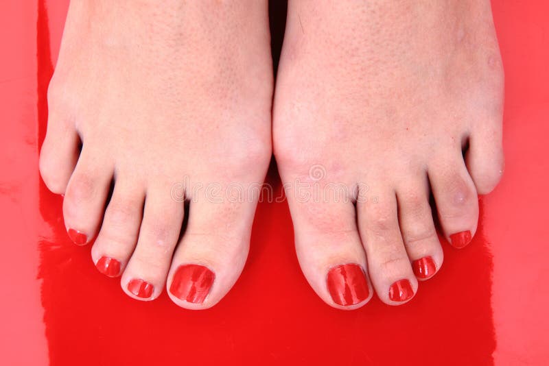 Red nails on the feet stock image. Image of hand, french - 39813837