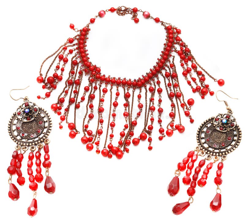Red necklace and earring stock photo. Image of beauty 26576250