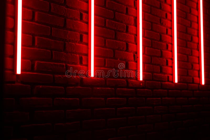 Red Neon Lines on Brick Wall in Night Club Stock Image - Image of disco,  design: 141378711