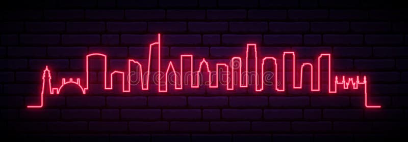 Red neon skyline of Los Angeles city. stock illustration Red neon skyline of Los Angeles city. stock illustration