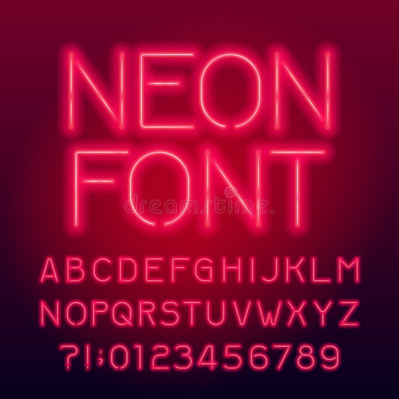 Red Neon Tube Alphabet Font. Neon Color Uppercase Letters and Numbers ...