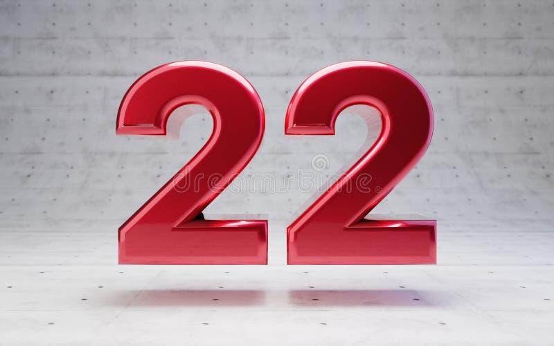 Red Number 22. Metallic Red Color Digit Isolated on Concrete Background ...