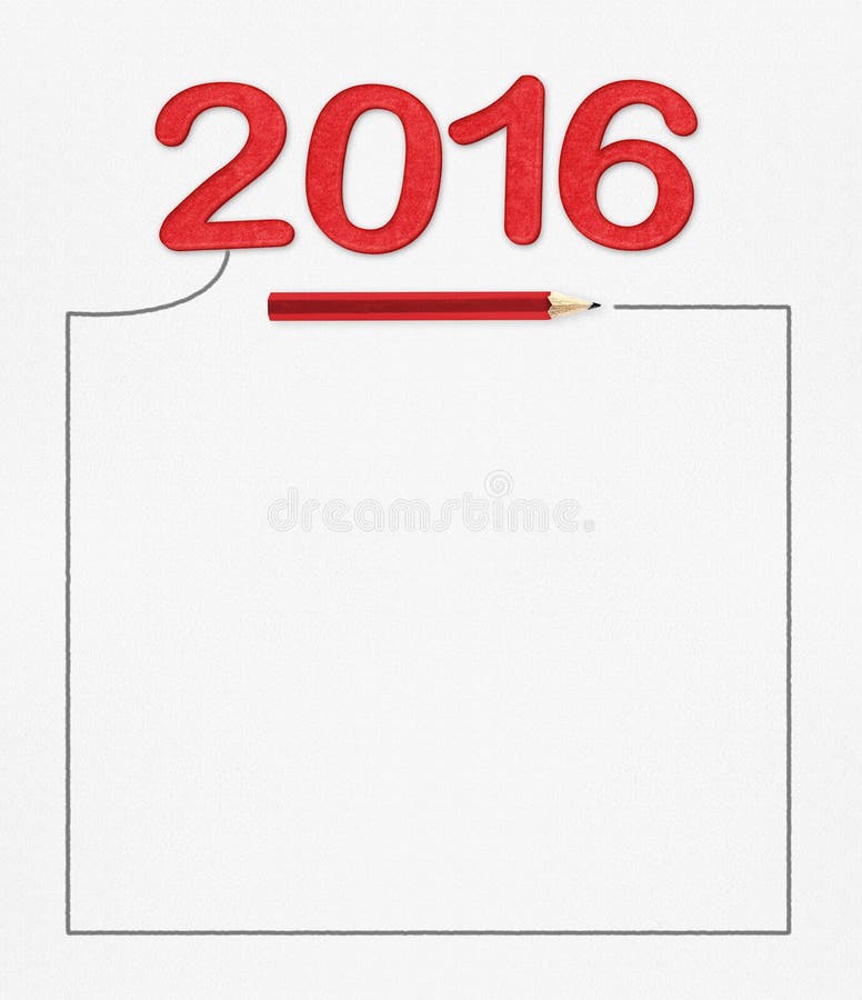 2016 red number on white paper with pencil and drawing frame,mock up for adding your text