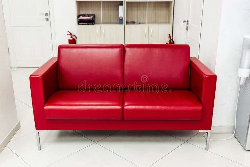 Red office sofa stock image. Image of minimalism, furniture 141374675