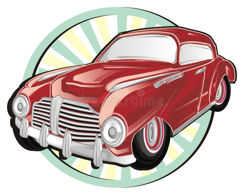 Red Old Car and Blue Round Icon Stock Illustration - Illustration of