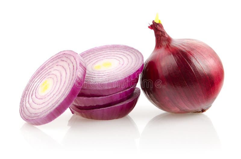 Red Onion and Slices on White Background