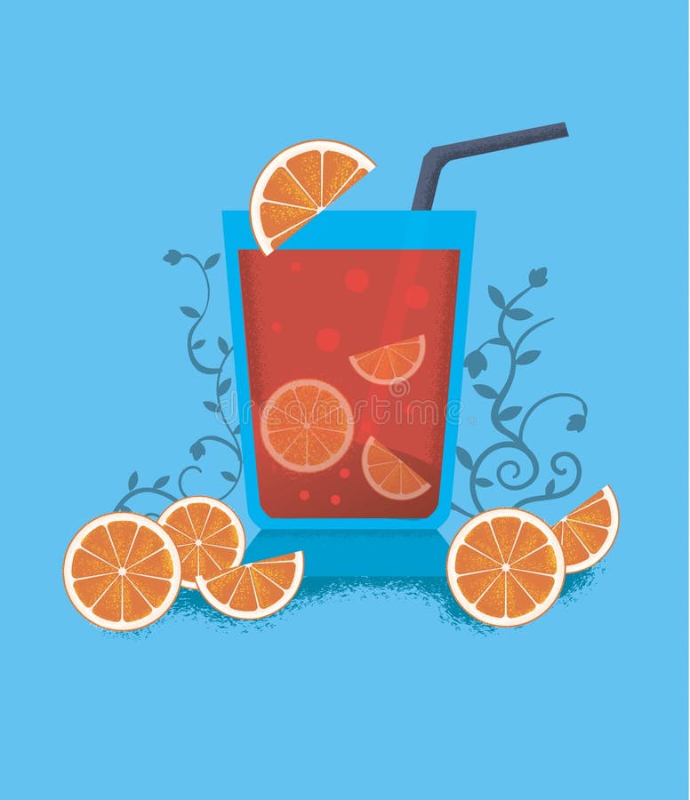 Red Orange Cocktail Juice with Bubbles. Stock Vector Illustration of