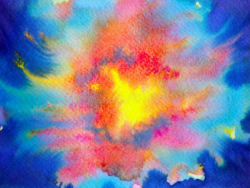 Red orange hot fire flame eruption burn splash on blue sky universe abstract sun energy power galaxy background watercolor