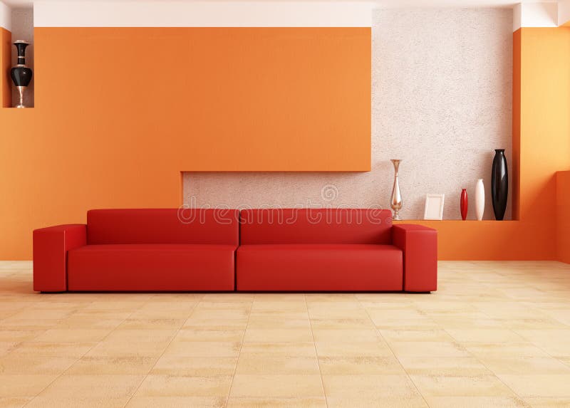 Red and orange living room stock illustration. Illustration of living